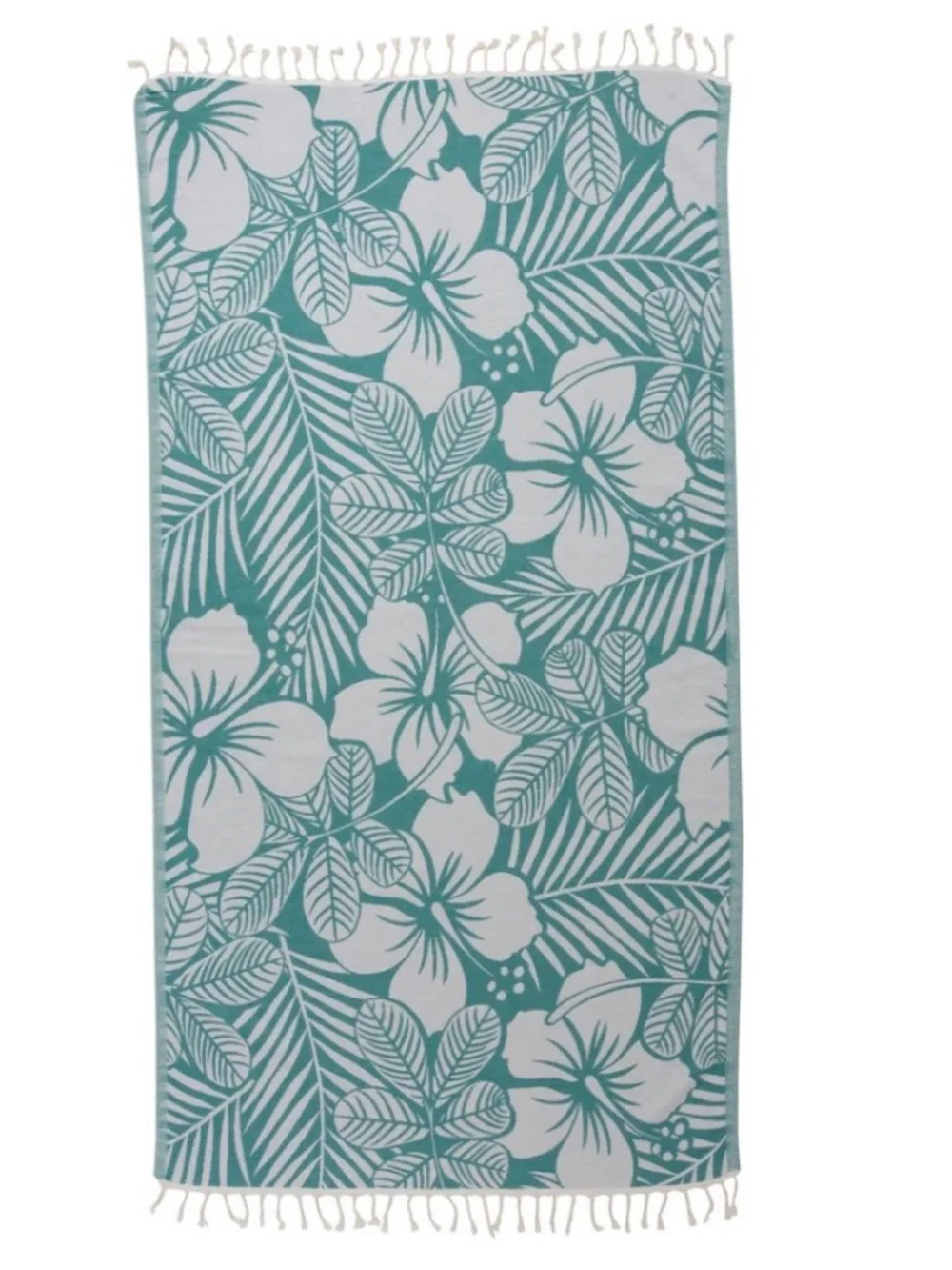 NWT InfuseZen 36”x 66” Organic Turkish Cotton Towel in Hawaiian Flower Aqua